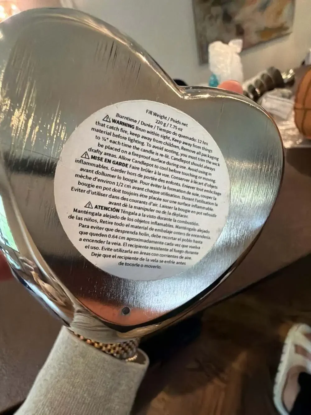 Silver metal Heart Shaped 3-Wick Candle Vessel west elm brand new